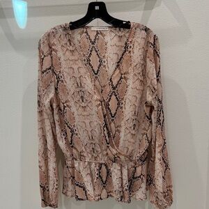 Caramela light pink/tan Snake Print Blouse faux wrap peplum